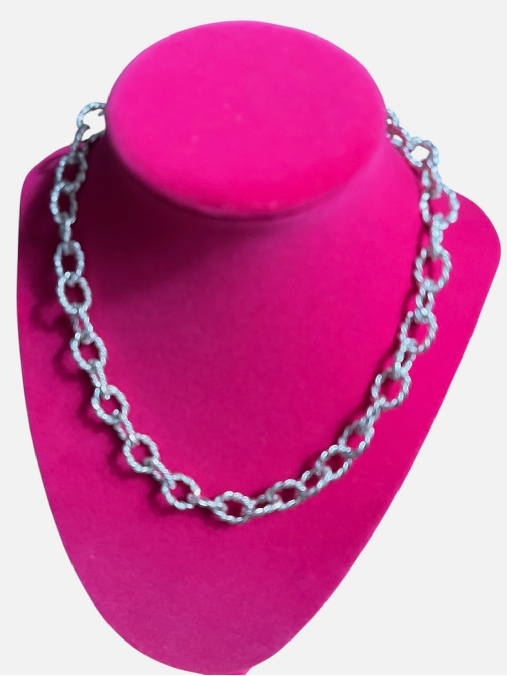 Silvertone Twisted Chain-Link Necklace 15 Inches Long with 3 Inch Extender